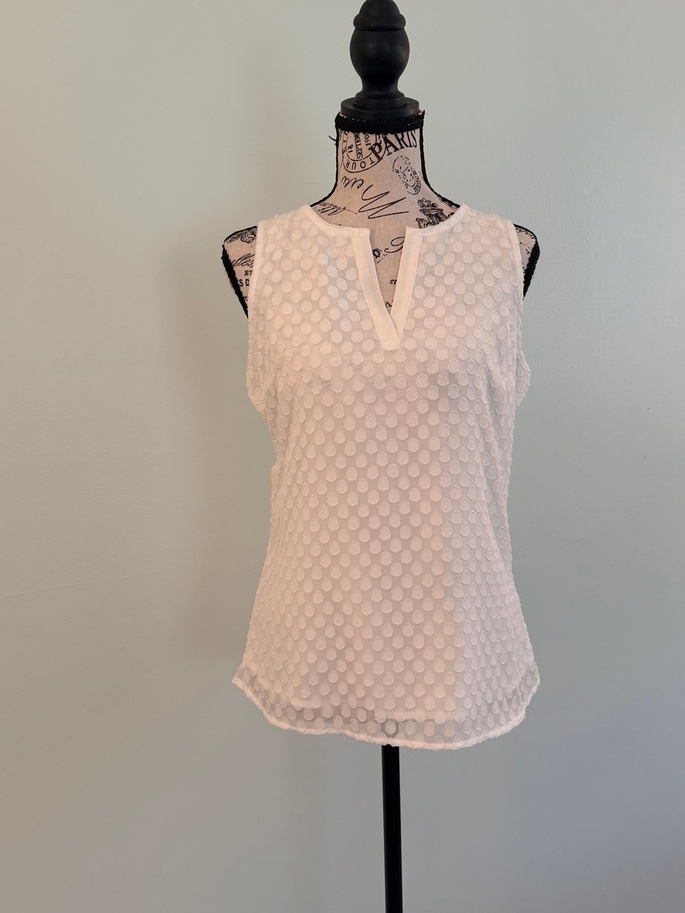 Market & Spruce White Sleeveless Dot-Textured V-Notch Shell